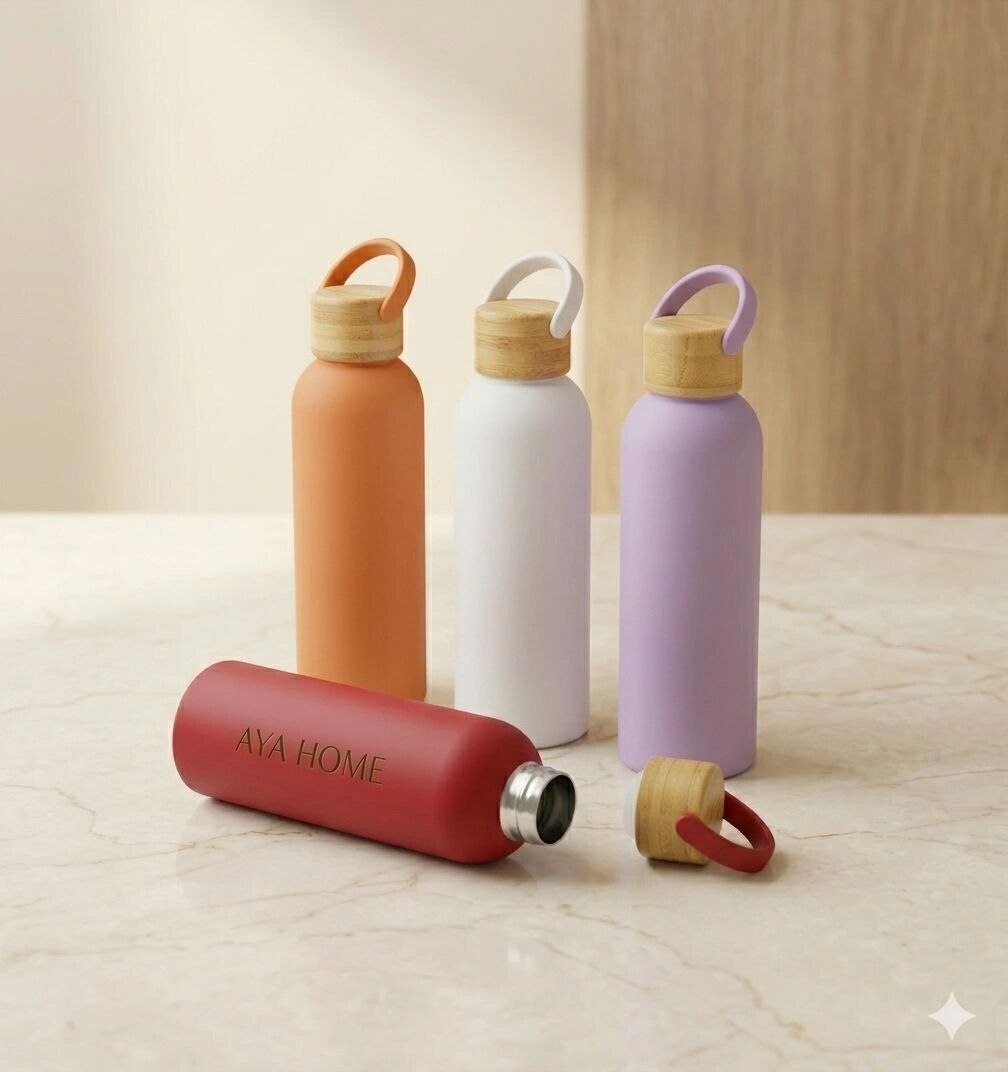 Gourde Isotherme Inox 600 Ml – Bouchon Bambou Naturel, Sport & Voyage - Multi-couleurs thumbnail 1