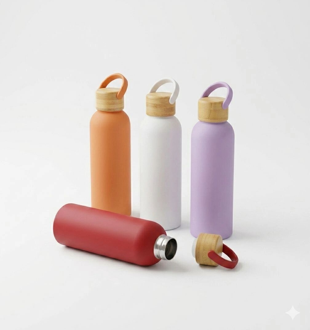 Gourde Isotherme Inox 600 Ml – Bouchon Bambou Naturel, Sport & Voyage - Multi-couleurs thumbnail 2