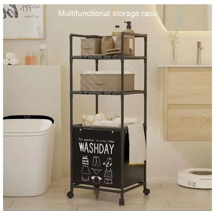 Chariot De Rangement - Panier À Linge - Avec Roulettes - Métal - Design Moderne