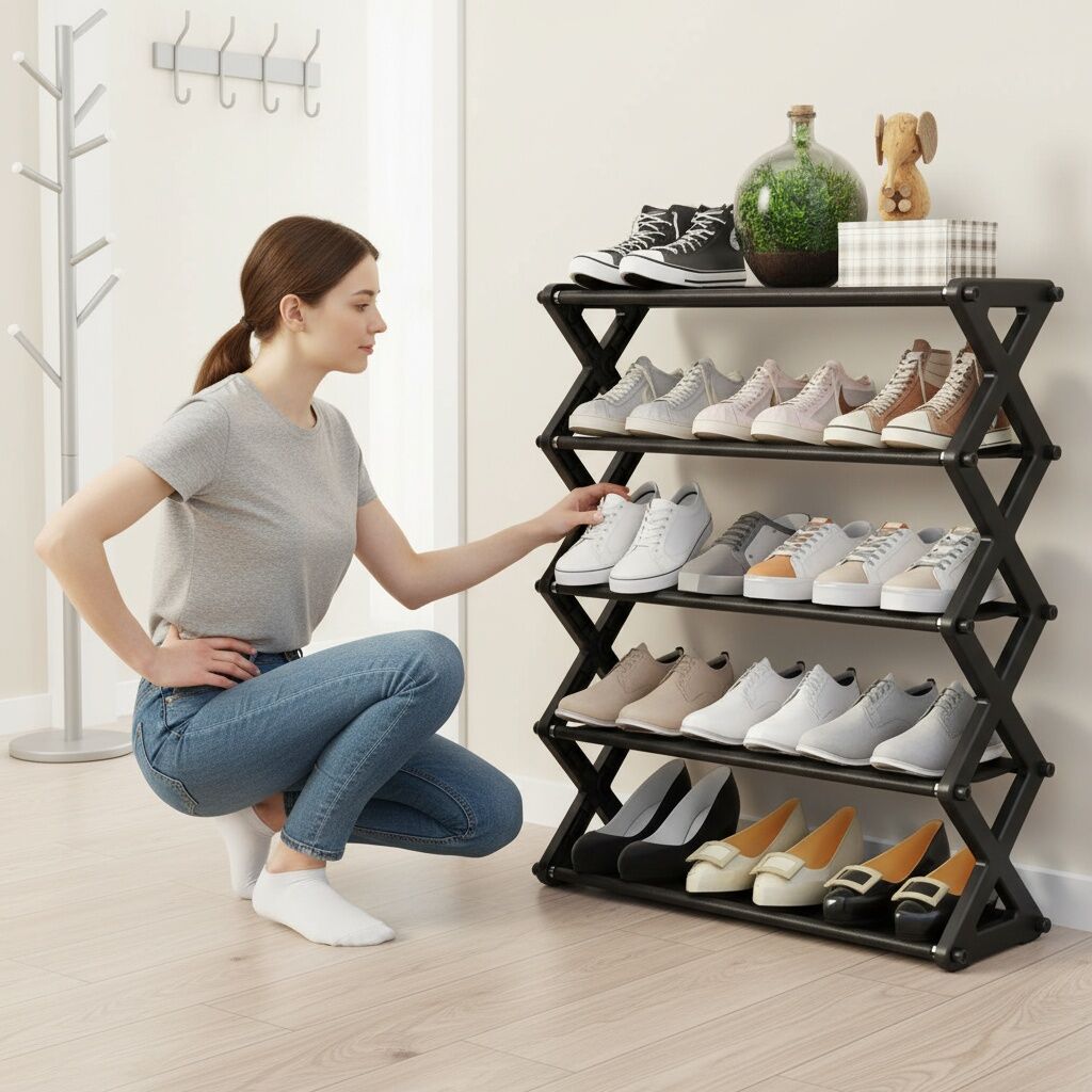 Étagère À Chaussures - Simple - 5 Étagères - Noir - Empilable 6 Paires thumbnail 4