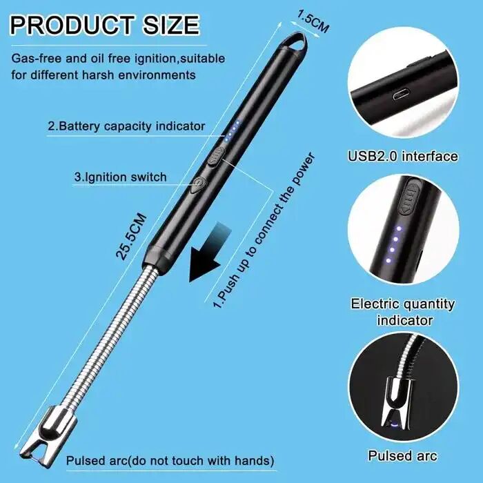Briquet Électrique À Bougie, Verrouillage De Sécurité, Port Usb Type-c, Couleur Aléatoir thumbnail 3