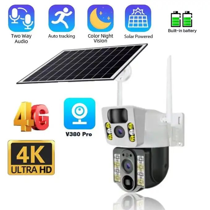 Double Caméra De Sécurité Solaire Extérieure Surveillance Wifi Couleur Et Design Aleiatoire
