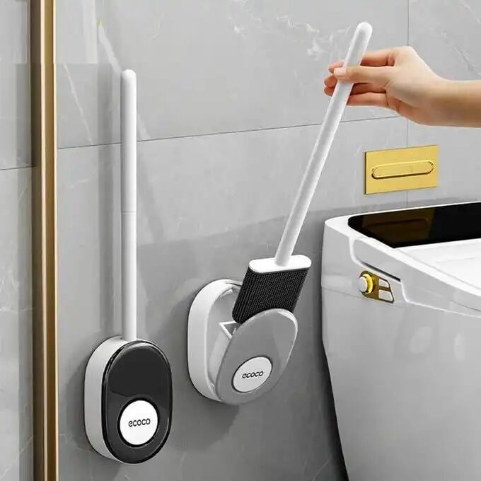 Brosse De Toilette En Silicone Avec Support, Support Mural Pratique, Sans Perçage De Vis Montage Mural Facile À Nettoyer