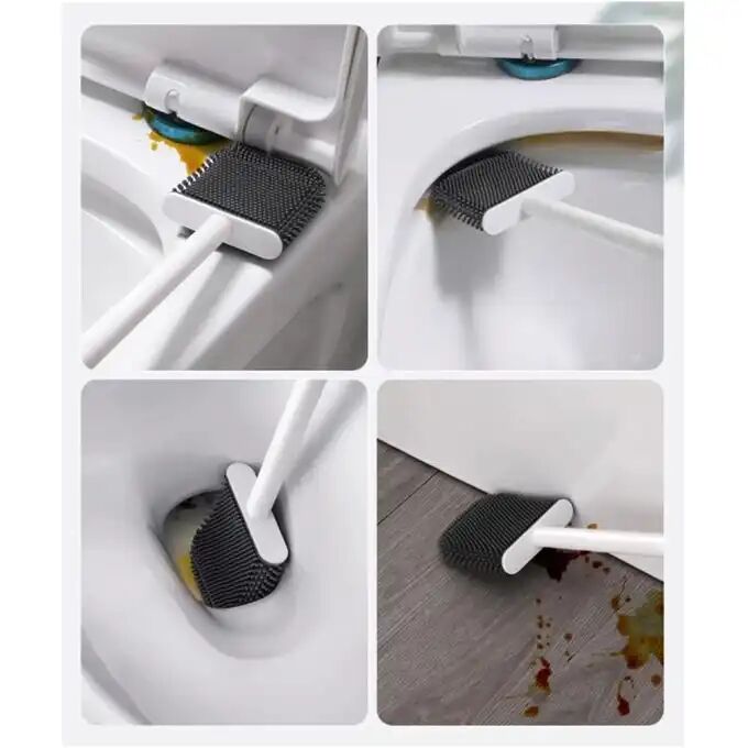 Brosse De Toilette En Silicone Avec Support, Support Mural Pratique, Sans Perçage De Vis Montage Mural Facile À Nettoyer