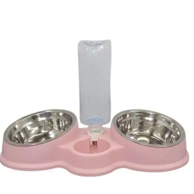 Gamelle 3 En 1 Avec Fontaine À Eau, Mangeoirs En Acier Inoxydable Et Abreuvoirs 