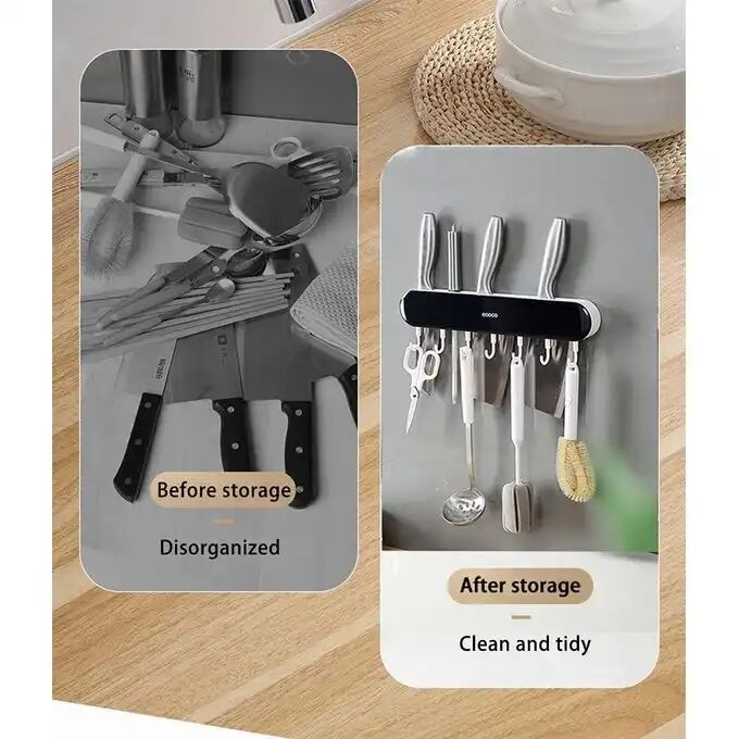 Support De Cuisine 2-en-1 Avec Porte-ustensiles Et Porte-couteaux – Rangement Mural