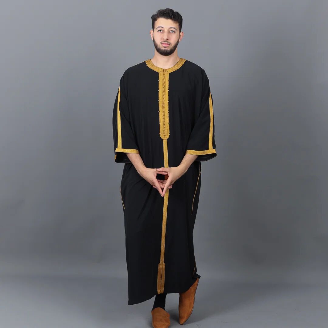 Gandoura Homme En Crêpe - Noire Et Dorée