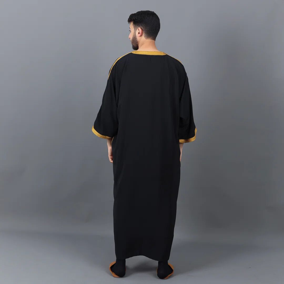 Gandoura Homme En Crêpe - Noire Et Dorée thumbnail 3