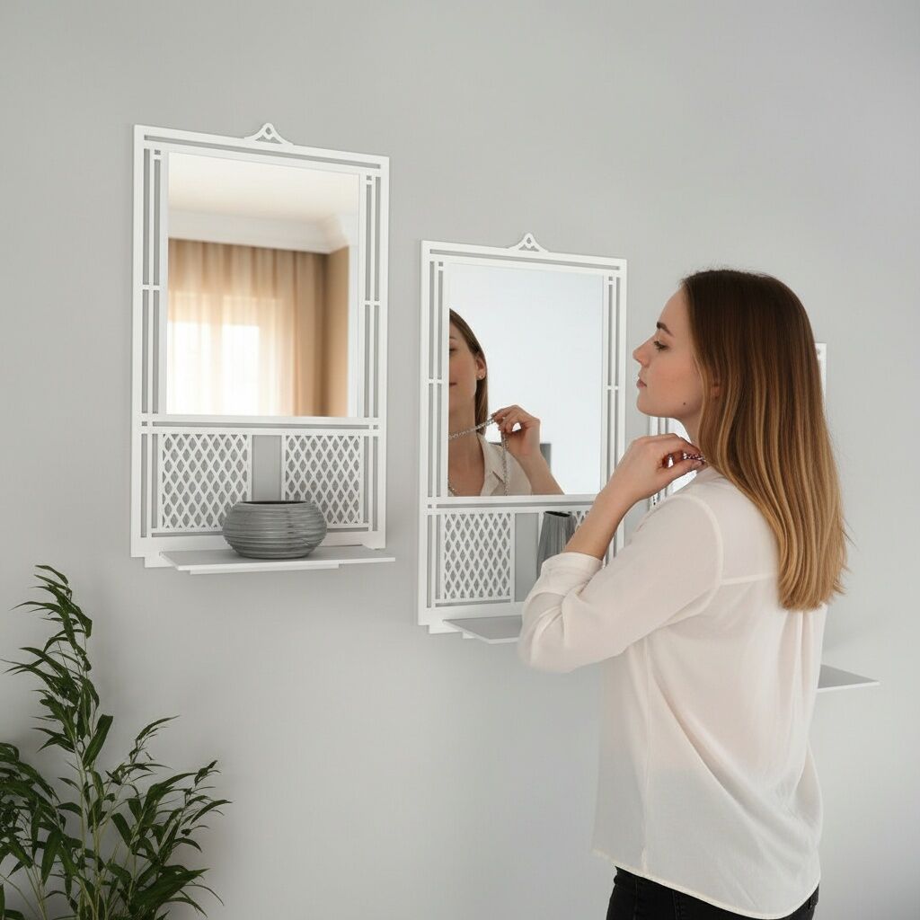 Set 3 Miroir Mural Triple Décoratif Au Design Élégant En Miror Sur Mdf thumbnail 4