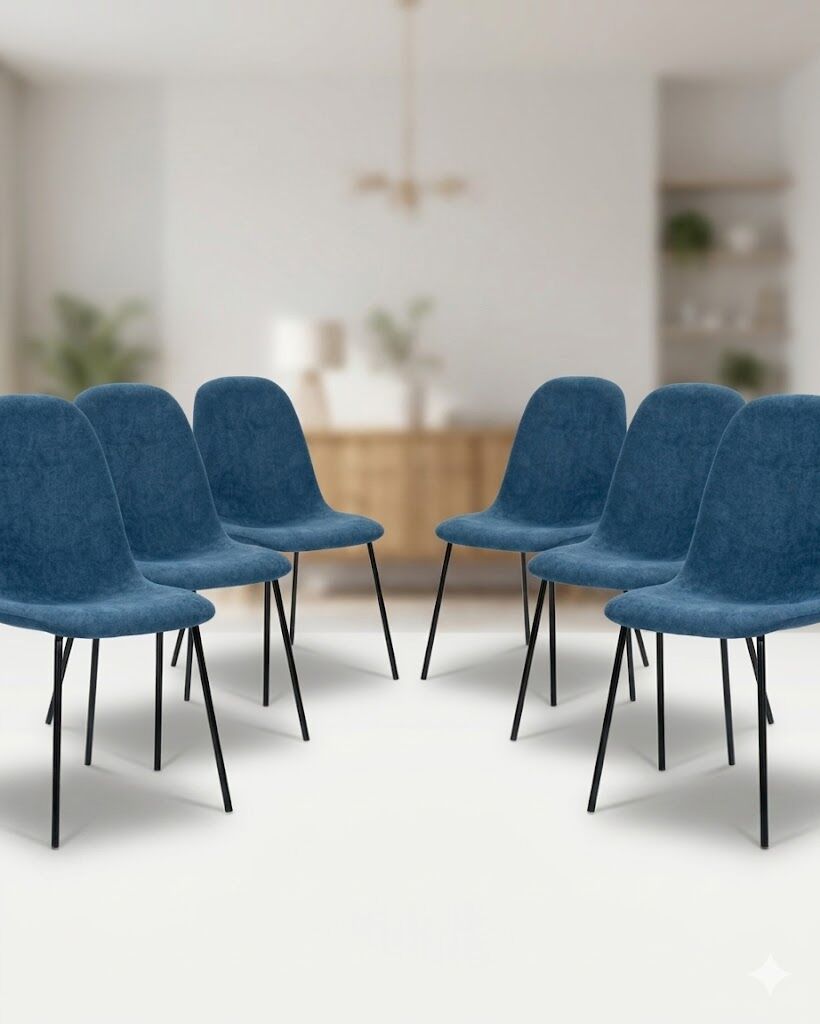 Pack Renne – Lot De 6 Chaises De Séjour En Tissu Bleu & Métal Noir