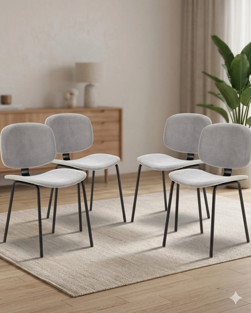 Pack Arus – Lot De 4 Chaises De Salle À Manger En Velours Côtelé Gris & Métal Noir