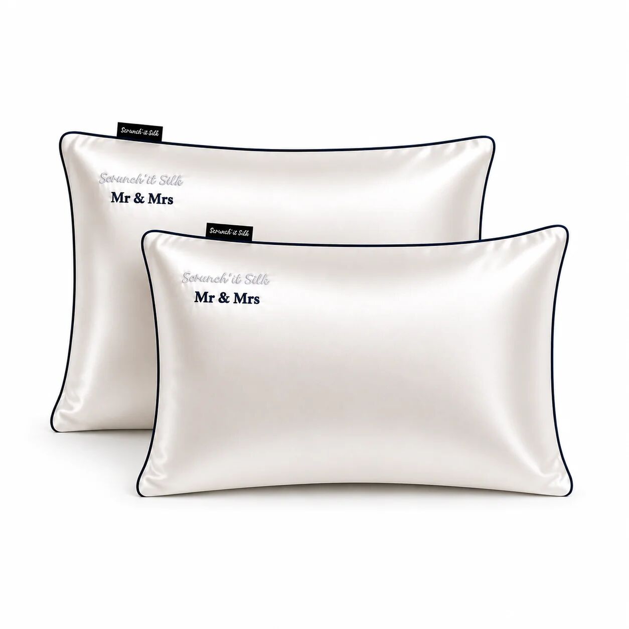 Paire De Taie D'oreiller En Soie Mr & Mrs