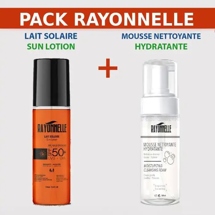 Pack : Lait Solaire Spf 50+ Uva/uvb 150 Ml + Mousse Nettoyante Hydratante 150ml