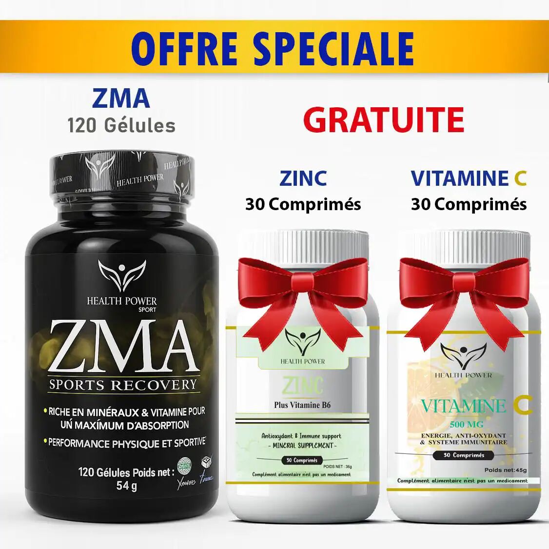 Pack = Zma Sports Recovery 120 Gélules + Gratuite Zinc 30 Comprimés + Vitamine 30 Comprimés