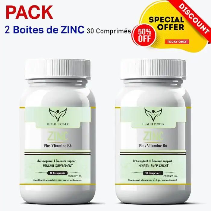 Pack 2 X Boites De Zinc Plus Vitamine B6 30 Comprimés - Antioxydant & Immune Support