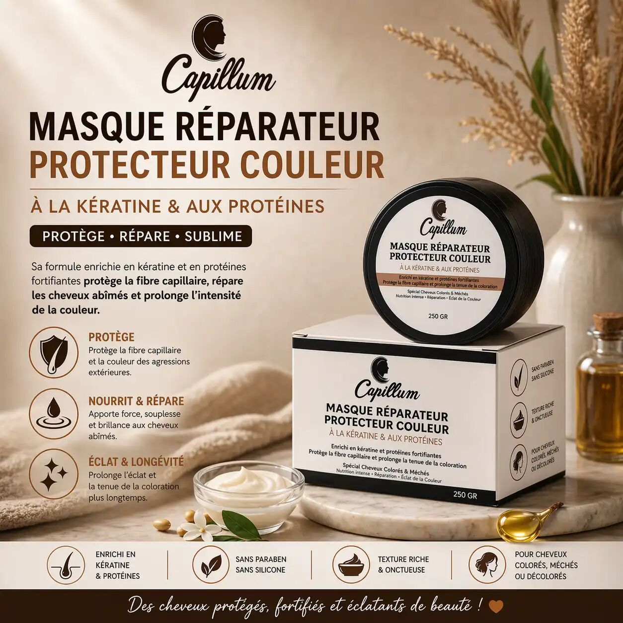 Masque Réparateur Protecteur Couleur 250 Gr - À La Kératine & Aux Protéines thumbnail 4