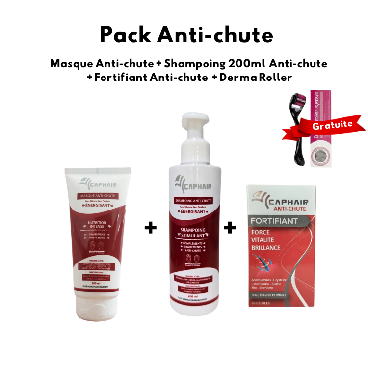Collection Anti-chute, Masque Anti-chute + Shampooing 200ml + Fortifiant 60 Gélules + Derma Roller Gratuite