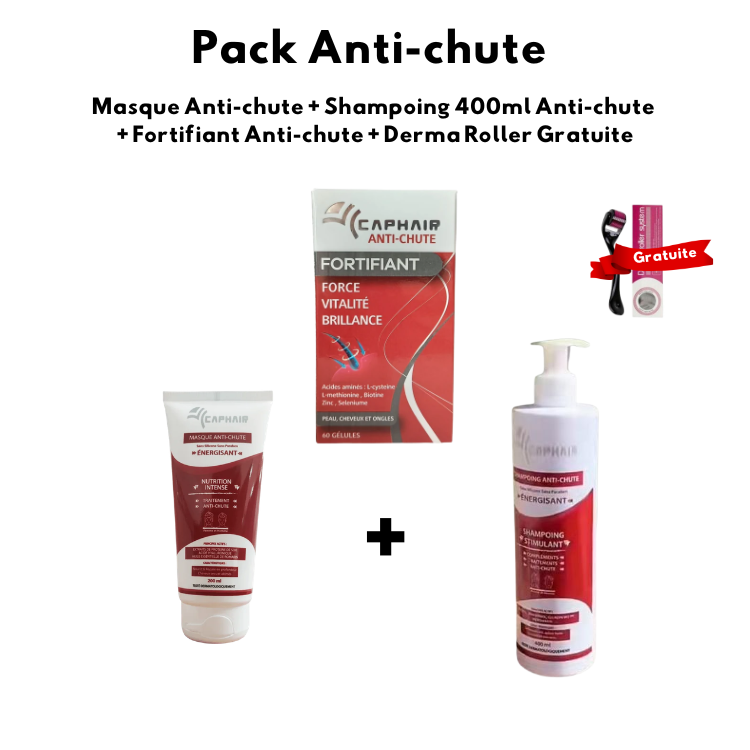 Collection Anti-chute, Masque Anti-chute + Shampooing 400ml + Fortifiant 60 Gélules + Derma Roller Gratuite