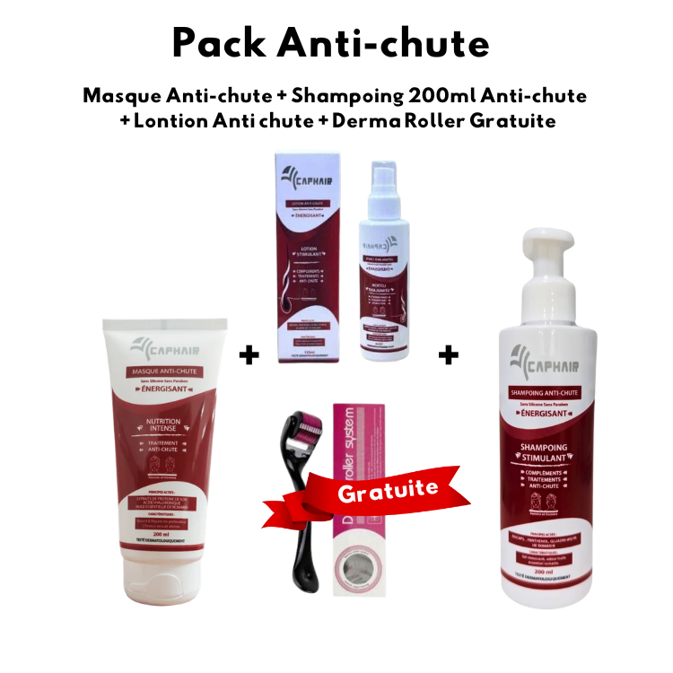 Masque Anti-chute + Shampoing 200ml Anti-chute + Lontion Anti Chute + Derma Roller Gratuite