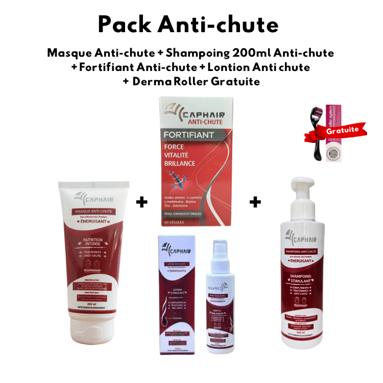 Collection Anti-chute, Masque Cheveux + Shampooing 200ml + Fortifiant 60 Gélules + Lotion Stimulant, Derma Roller