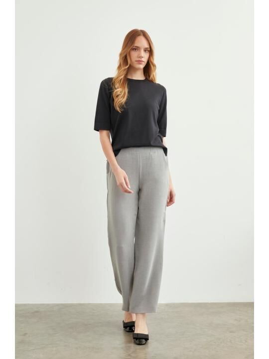 Pantalon En Tissu Détaillé Élastique À La Taille Large P-0102 thumbnail 1