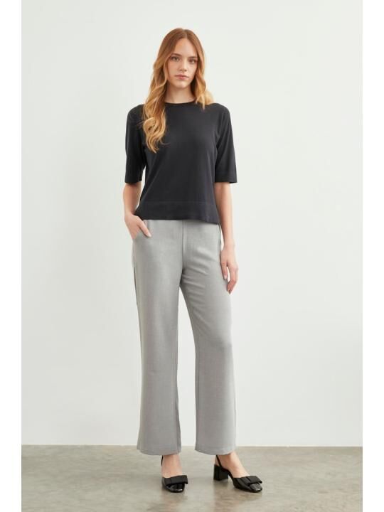 Pantalon En Tissu Détaillé Élastique À La Taille Large P-0102 thumbnail 2