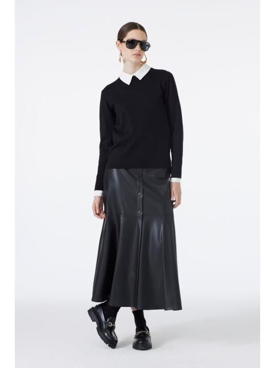 Jupe En Cuir Aspect Bouton Etk-0194