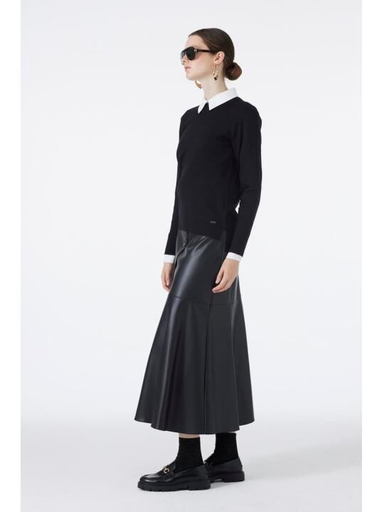 Jupe En Cuir Aspect Bouton Etk-0194