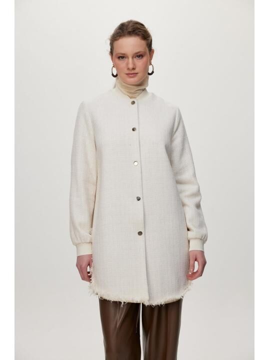 Veste Écru À Col Rond À Paillettes C-0193
