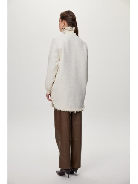Veste Écru À Col Rond À Paillettes C-0193