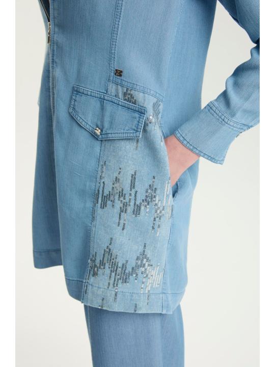 Ensemble Veste En Jean Coupe Décontractée Bleu Clair Et T-shirt Imprimé Tk-1577 thumbnail 3