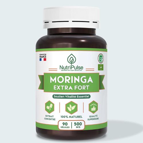 Moringa Extra Fort 500mg Soutien Vitalité & Superfood Riche En Vitamines & Protéines 90 Gélules