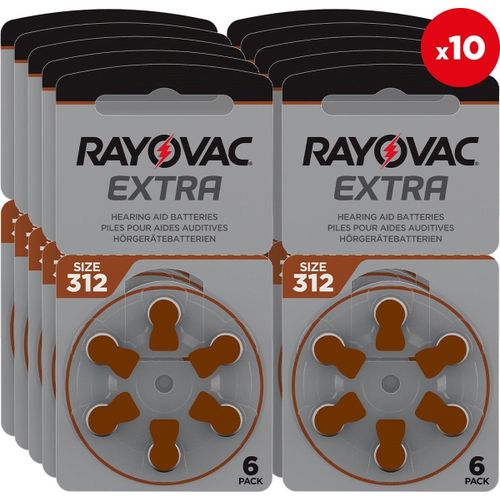 Rayovac 60 Pièces (10 Blisters A 6 Pcs) 312 / Pr312 / Pr41 Piles Pour Prothèses Auditives