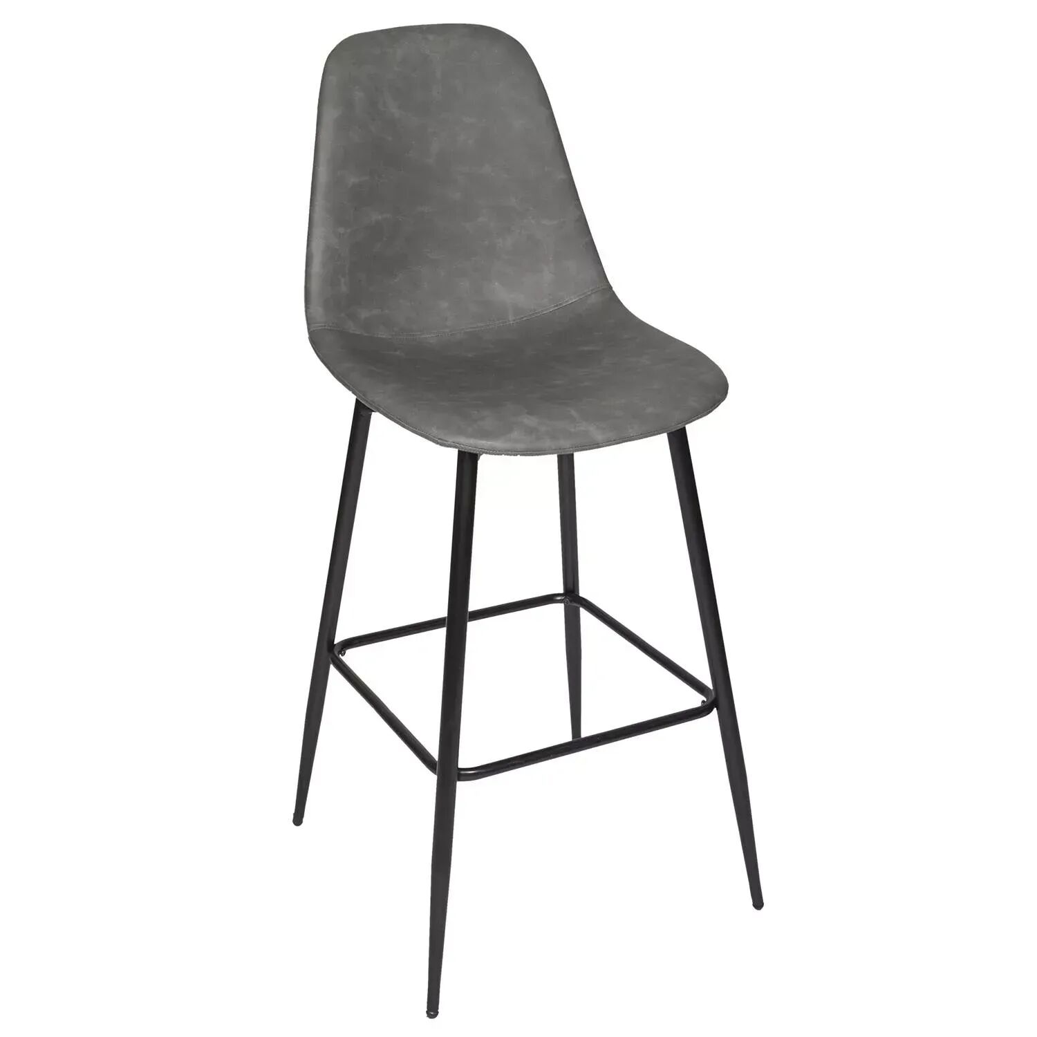 Lot De 4 Tabourets De Bar Amber Gris - Similicuir & Métal Noir