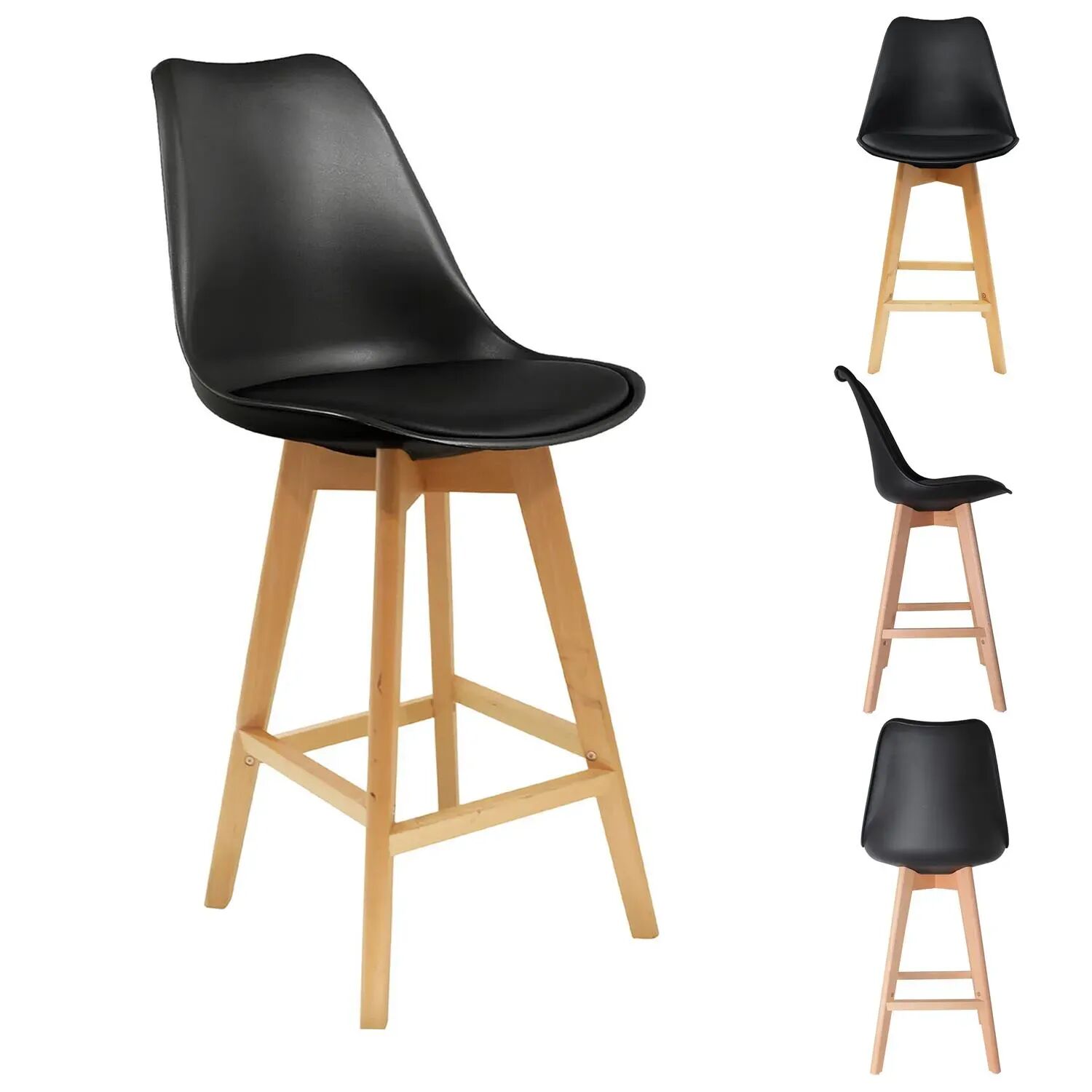 Pack Favela – 4 Tabourets De Bar Noirs & Bois thumbnail 3