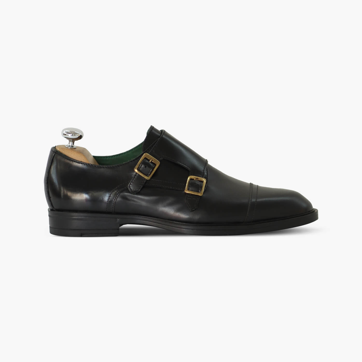 Mens Polished Leather Double-buckle Shoes