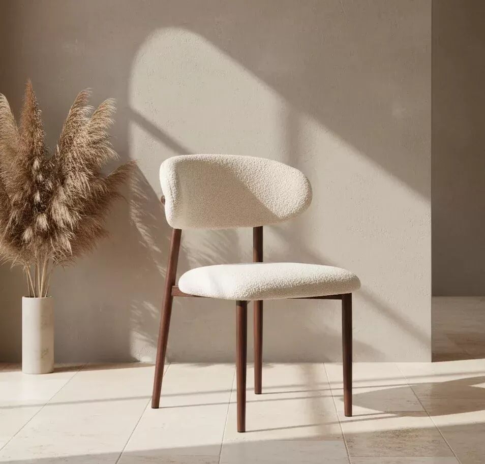 Pack Laura – Table Ovale De Luxe En Pierre Frittée & 6 Chaises Amandine Beige Bouclé