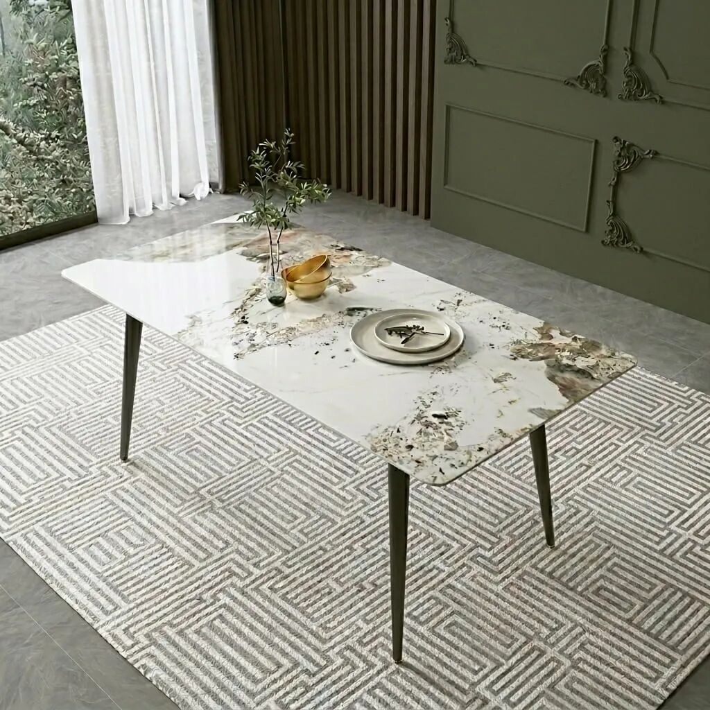 Pack Arthur – Table En Pierre Frittée Effet Marbre & 4 Chaises Pivotantes Elma Turquoise (vert Menthe)