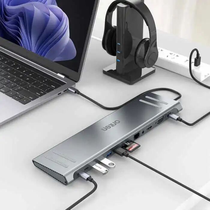 Station D'accueil Multifonction Usb-c Tout-en-un 14 En 1 (hdmi, Usb 3.0, Usb-c, Prise Audio 3,5 Mm, Chargement Pd, Emplacement thumbnail 2
