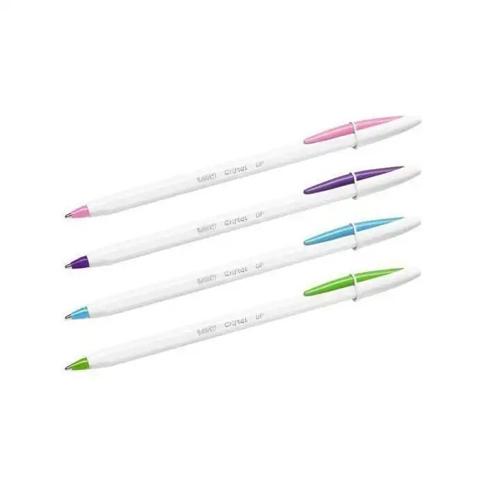 3 Paquets De Quatre Stylos Bic Cristal Up Stylo-bille Pointe Moyenne (1,2 Mm) - Couleurs Fantaisies Assorties, Blister De 4 X 3p
