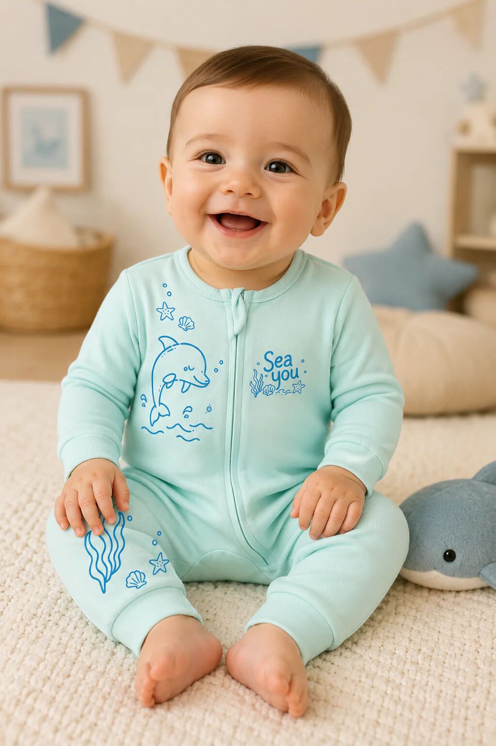 Grenouillère Bébé Mixte – Thème Marin Dauphin thumbnail 2