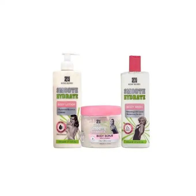 Smooth Hydrate Gel Douche (500ml) + Lotion Corporel (500ml) + Gommage Corporel (500ml)
