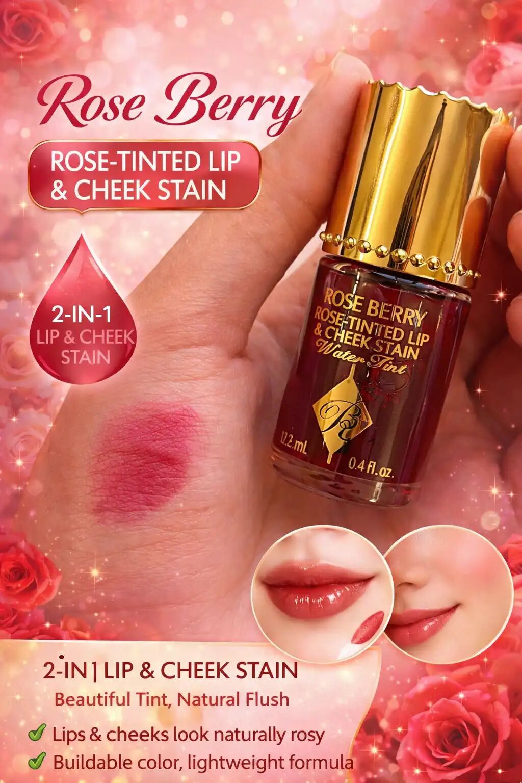 Lip & Cheek Stain – Teinte Longue Tenue pour Lèvres et Joues