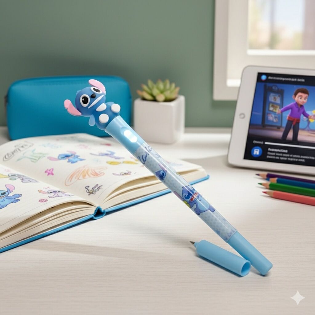 Stylo Gel Stitch Mignon Avec Led Colorée - Und - Importé
