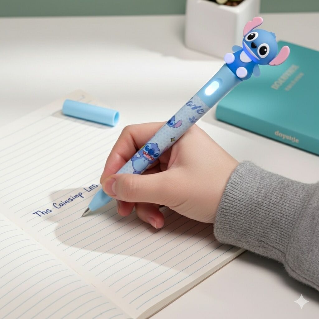 Stylo Gel Stitch Mignon Avec Led Colorée - Und - Importé thumbnail 3