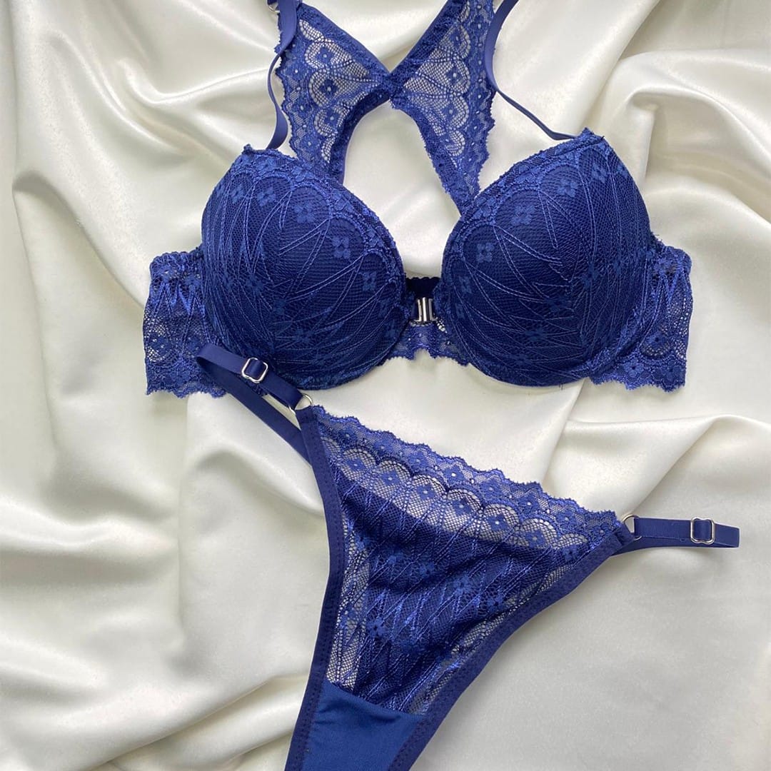 Soutien-gorge Push-up Fermeture Avant Demi-buste – Bleu Oxford thumbnail 3