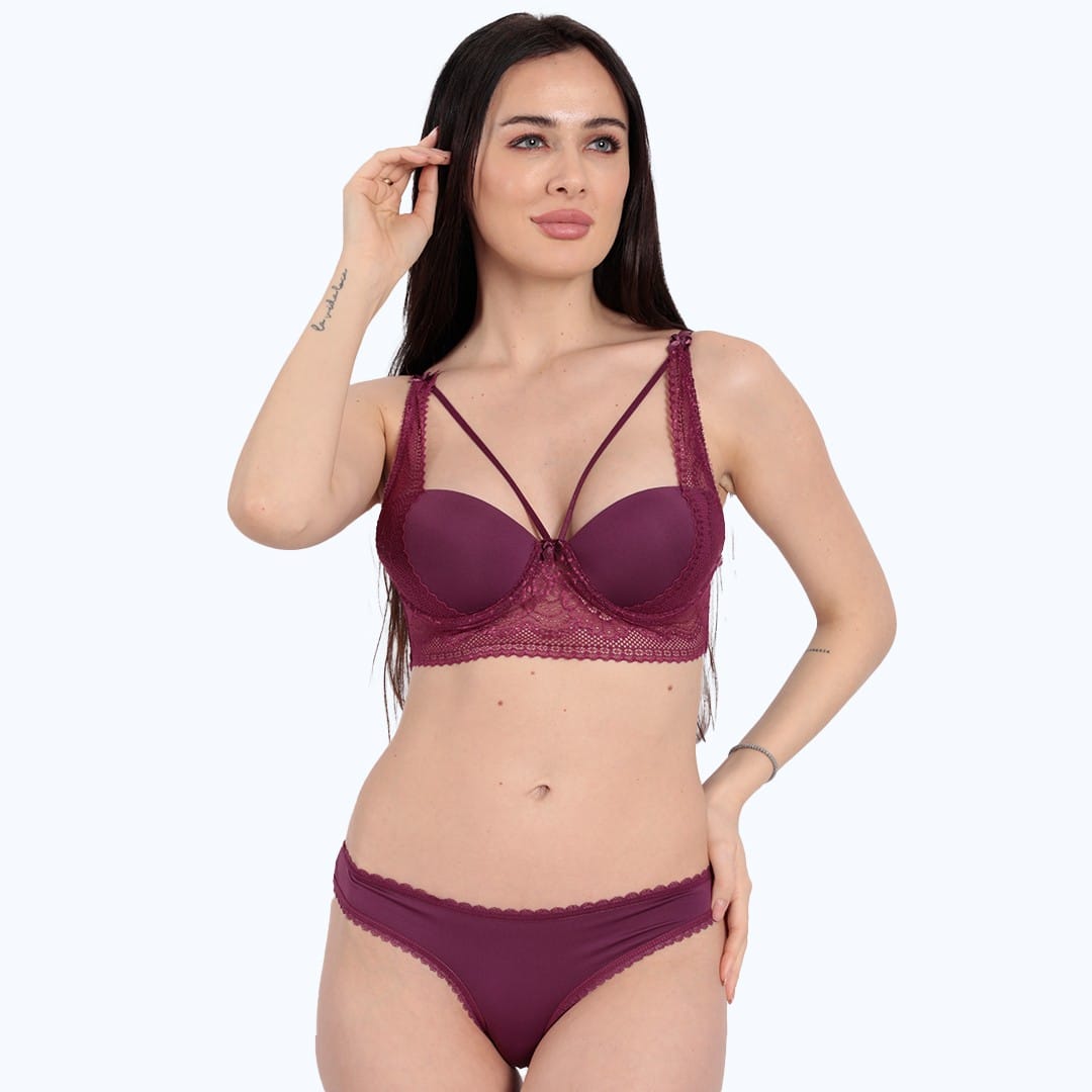 Ensemble Soutien-gorge Push-up En Dentelle - Prune Violet