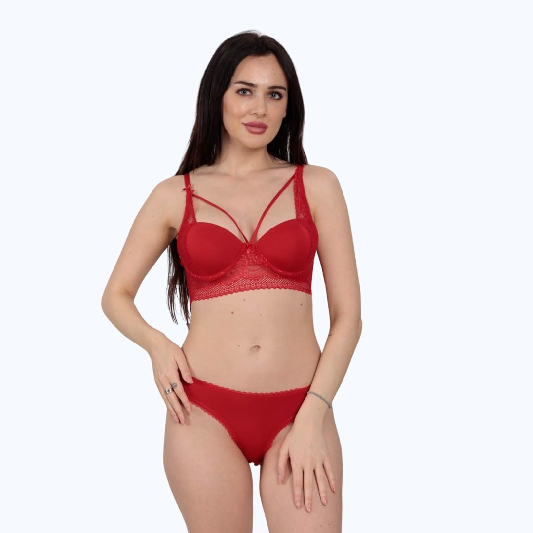 Ensemble Soutien-gorge Push-up En Dentelle - Rouge