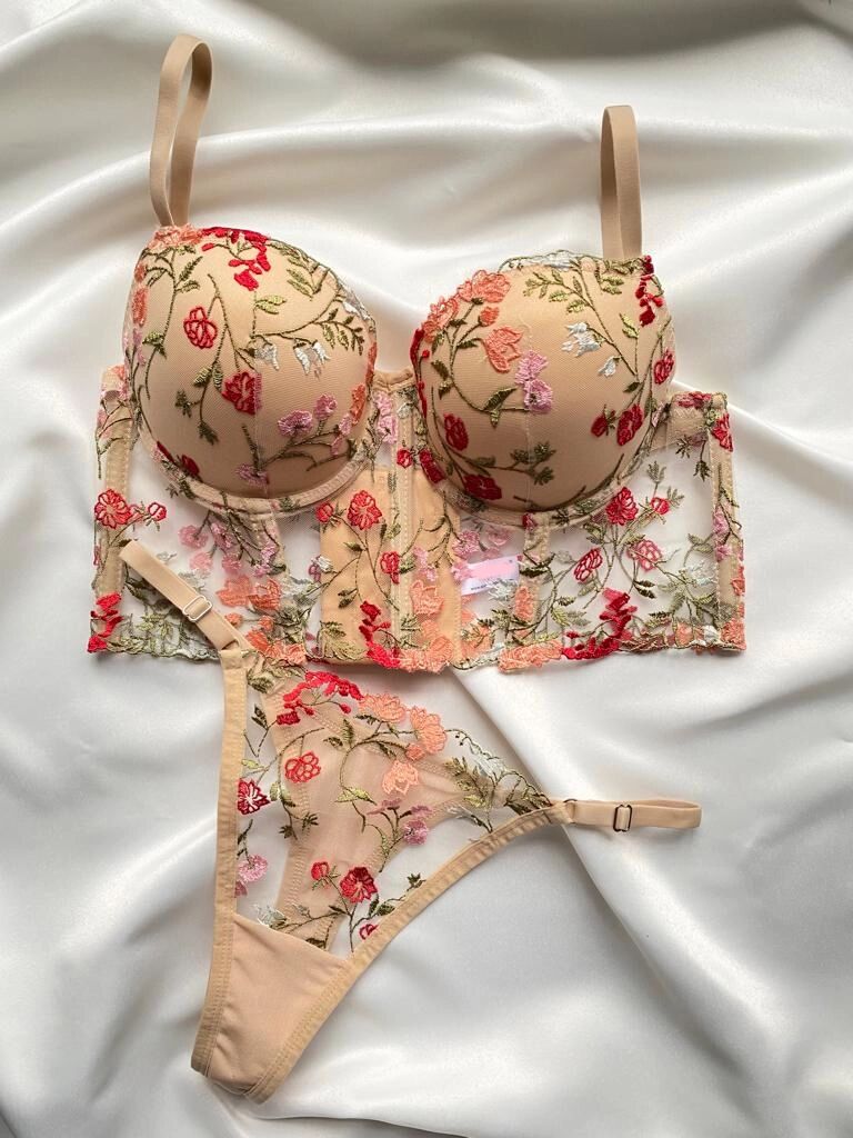 Bustier Brodé Whisky Café - Ensemble De Lingerie Sophistiqué