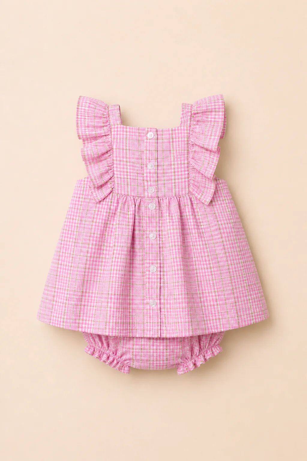 Ensemble Bébé Fille 2 Pièces – Robe À Carreaux Rose & Bloomer Assorti thumbnail 2